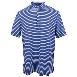 Men's Feather Weight Mesh Classic Fit Striped Polo Shirt-LB-S Light Blue White